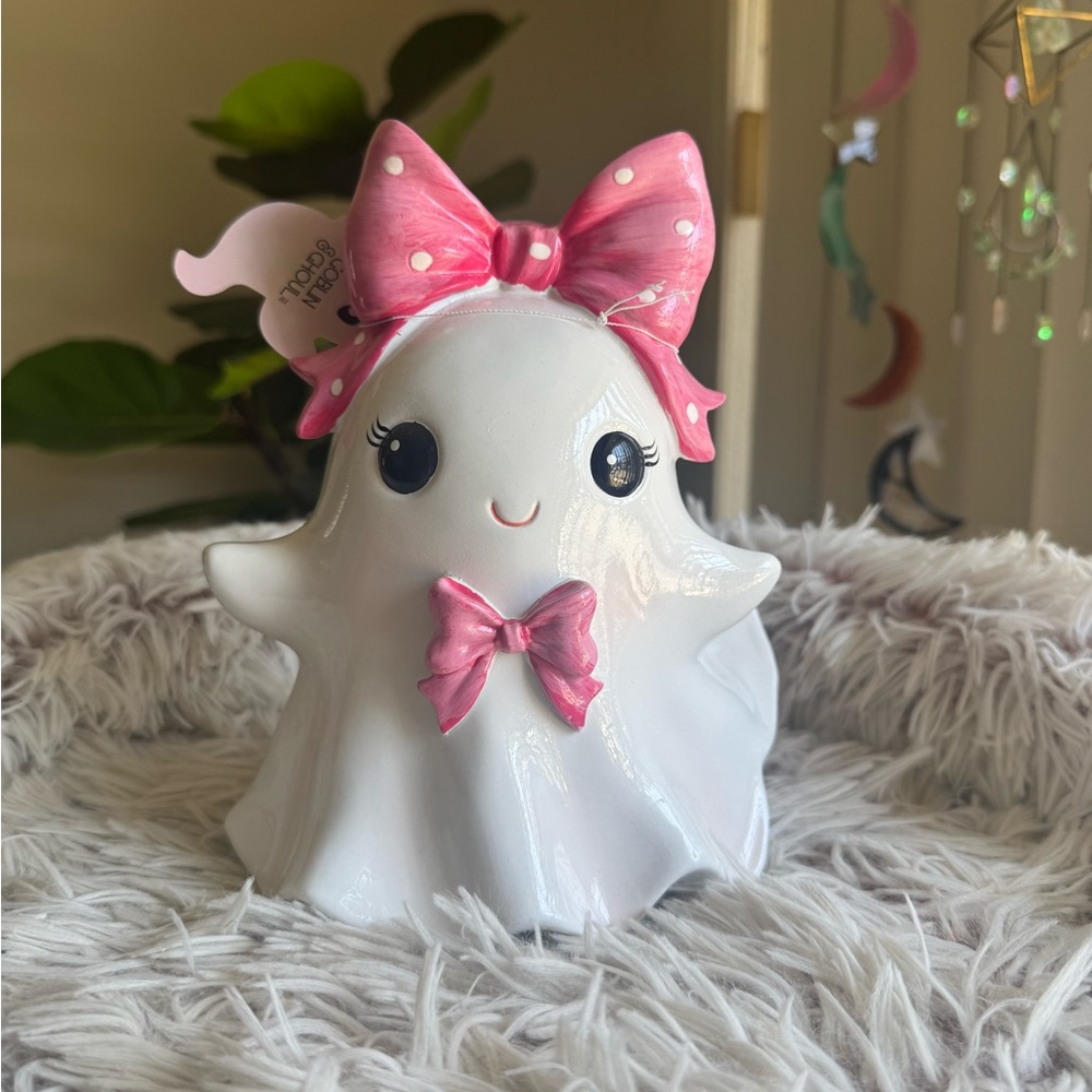 ❤️SOLD❤️ Cute Ghost Figurine with Pink Bow